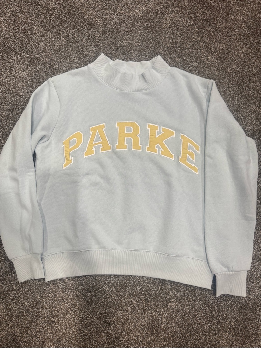 Parker Pale Blue Cowl Neck Sweatshirt with Cream Lettering